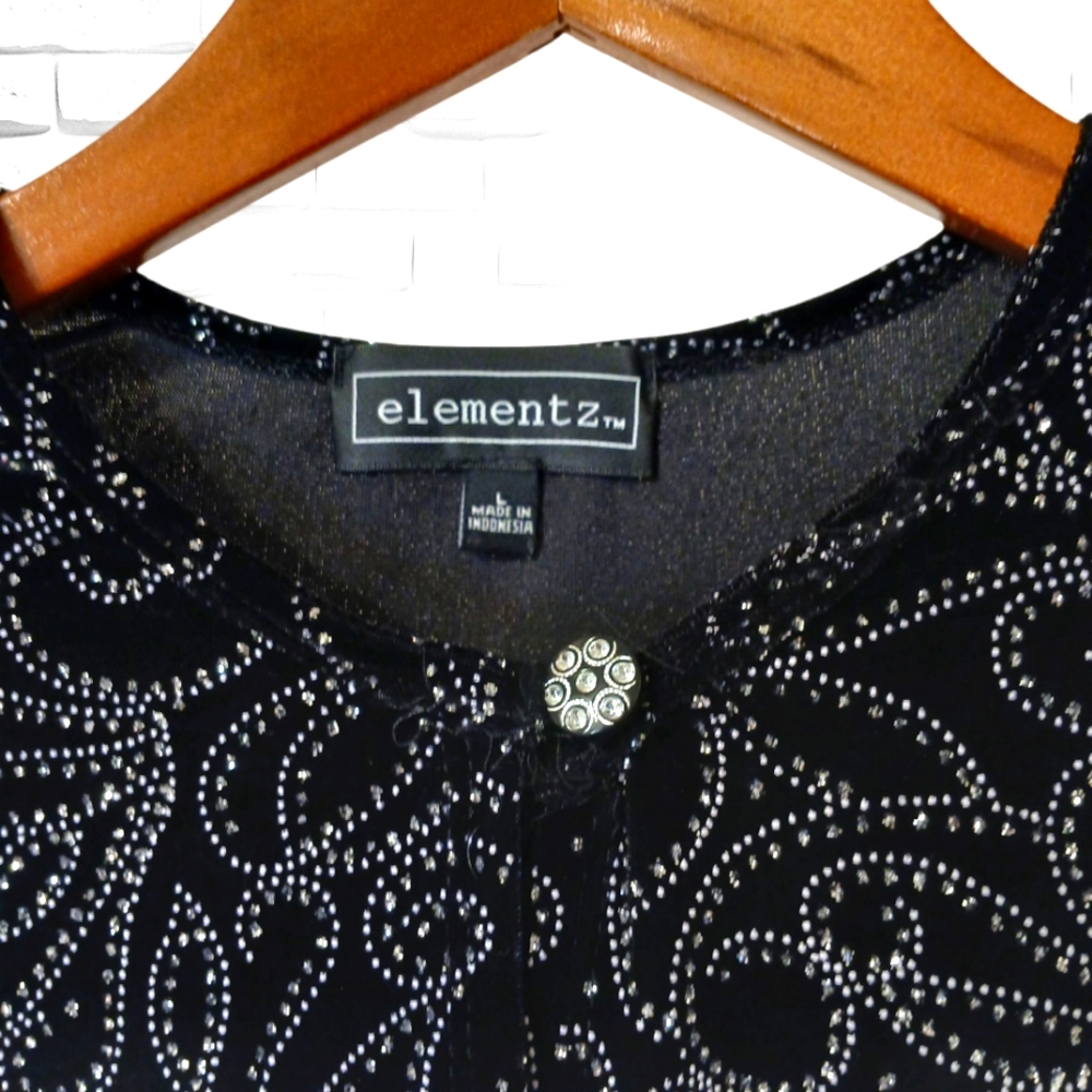 Women's Elegant Elementz Black Velvet Top With Rhinestones, Size Large - Picture 6 of 9
